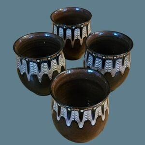 Handmade Vintage Troyan Bulgarian Pottery GlazedCeramic Cups Set Of 4